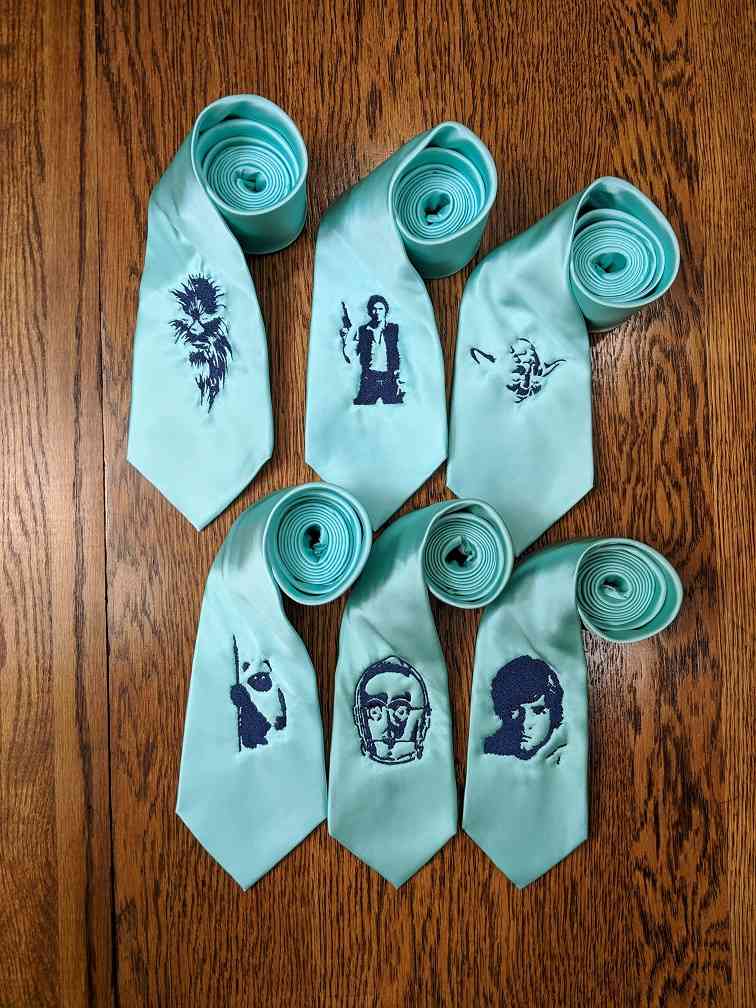 Custom Wedding Ties, each featuring unique designs.