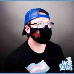 A man wearing an Among Us Face Mask.