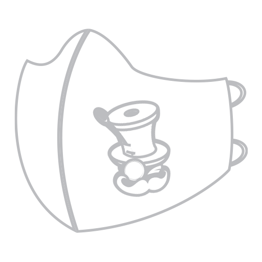 A white face mask with an image of a hat, customized with MrSeams - Custom Left Cheek Necktie design.