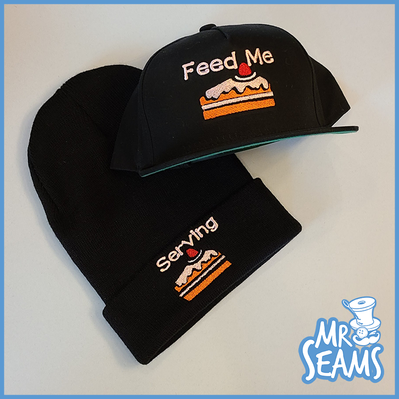 Mr Cake Hats feed me beanie and hat.