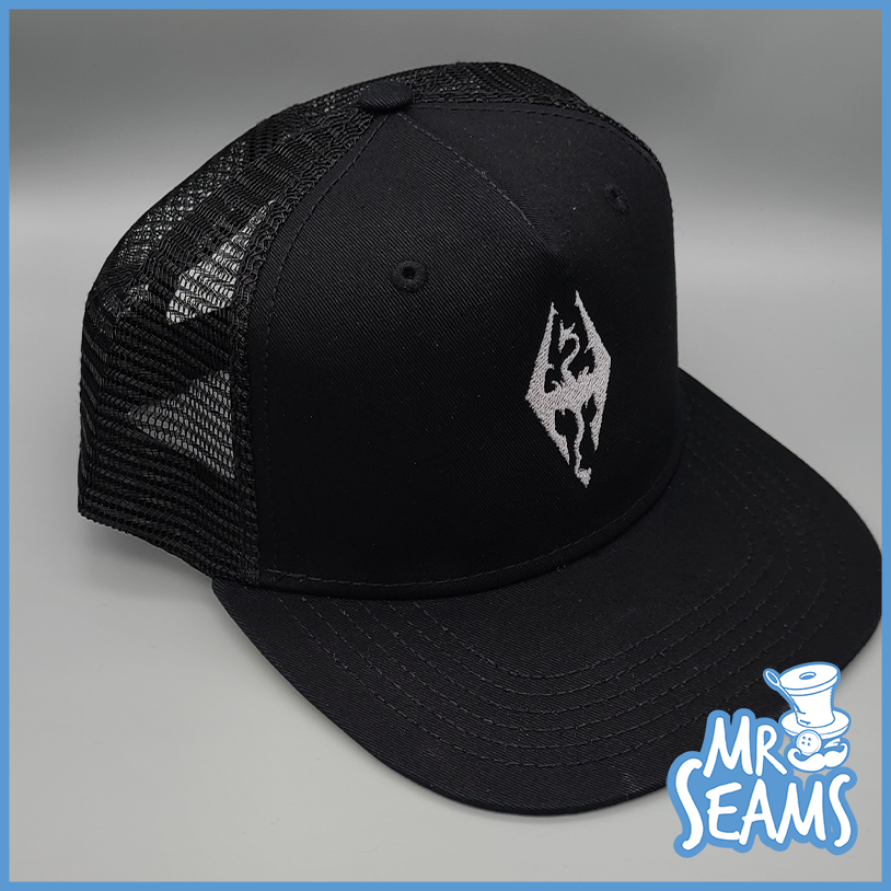A black Skyrim Pride Beanie or Hat with the word mr seams on it, perfect for Skyrim Pride enthusiasts.