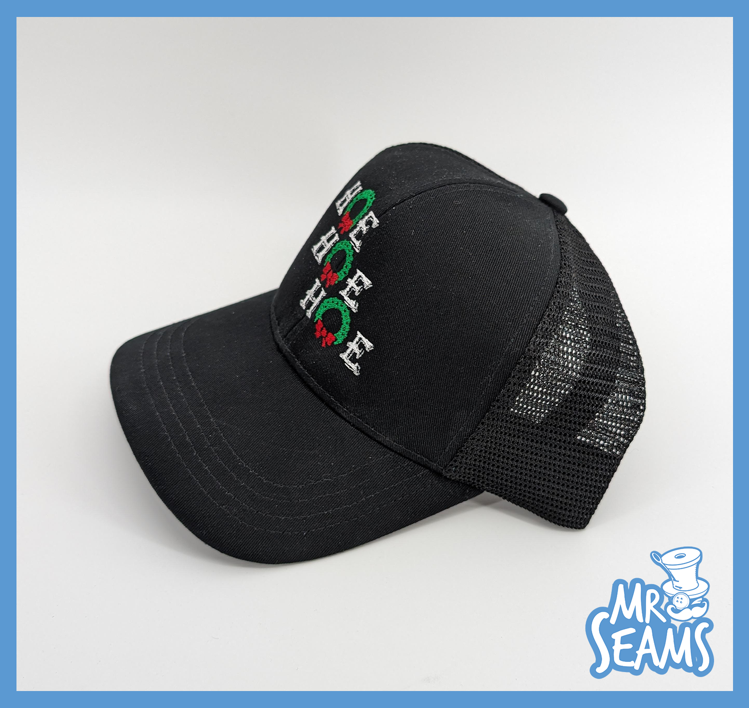Hoe Hoe Hoe Holiday Trucker Hat Side 2