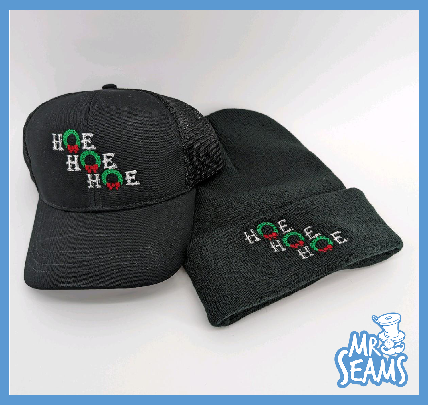 Hoe Hoe Hoe Holiday Trucker Hat and Beanie